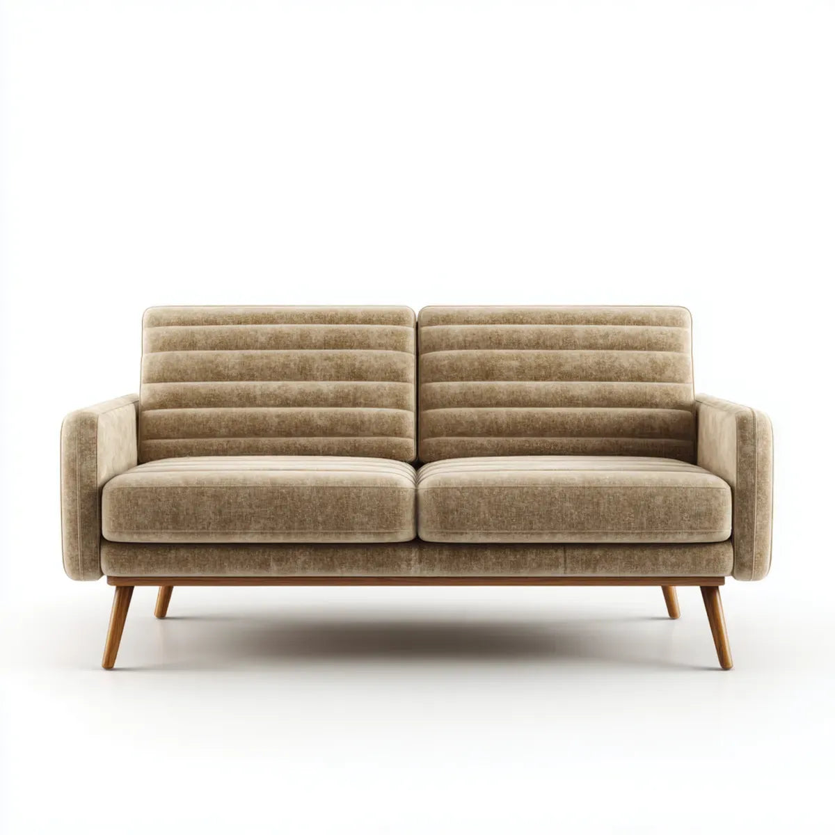 Canapé 2 places beige 160 x 85 x 88 cm en velours polyester avec pieds en bois massif