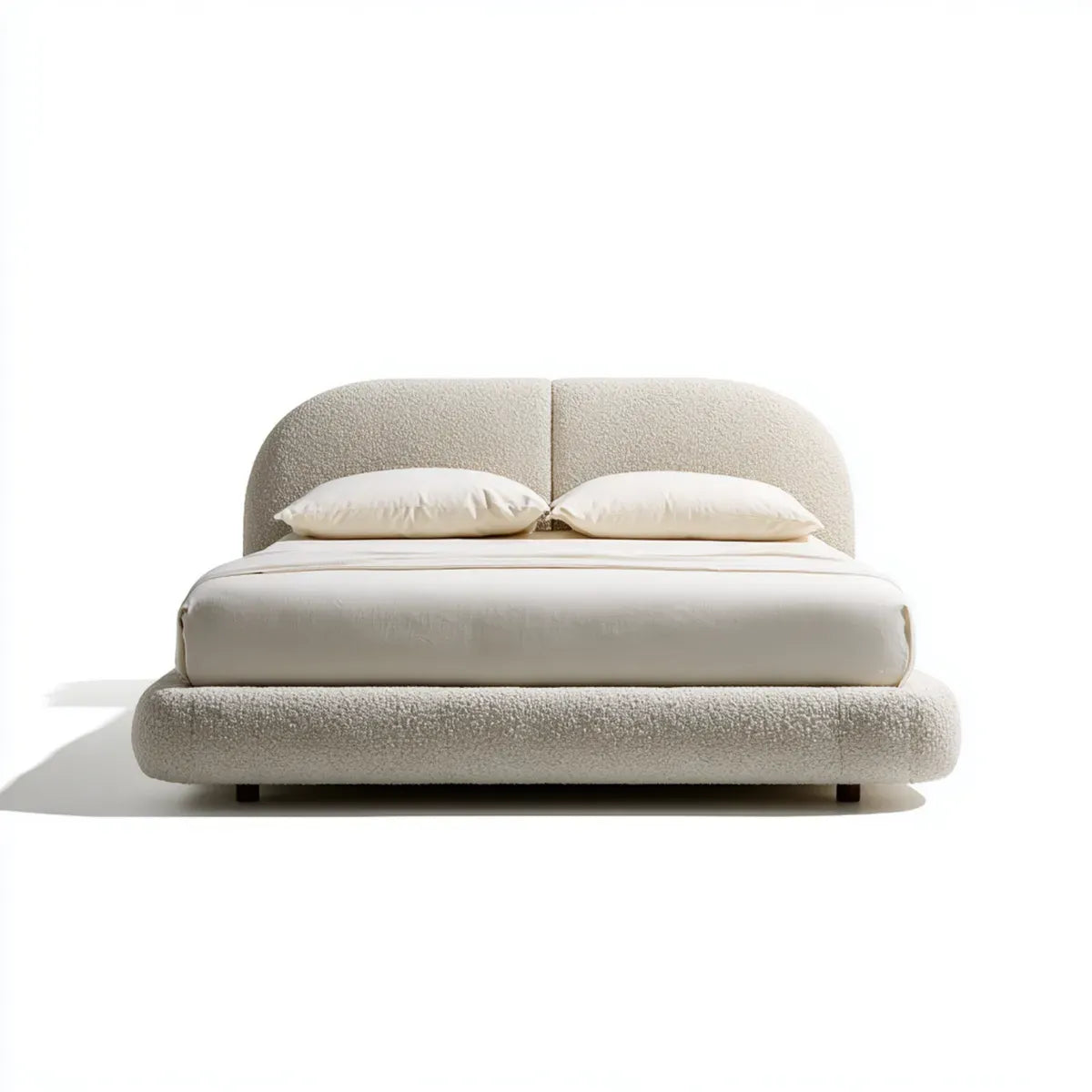 Lit double 160 x 200 cm beige en polyester bouclette avec tête de lit arrondie