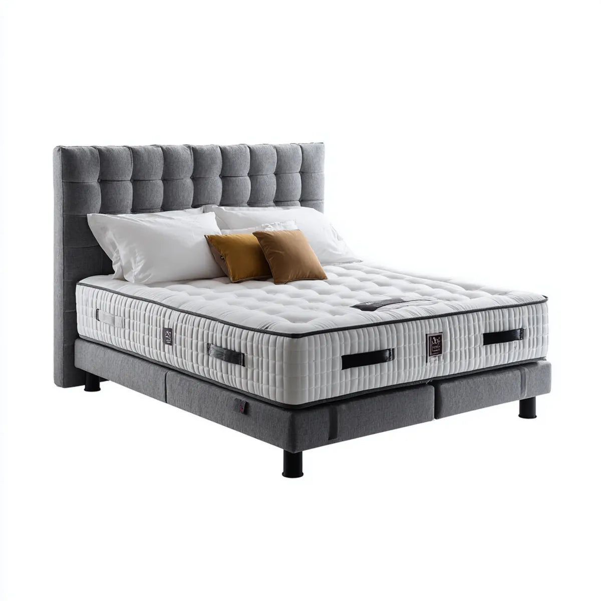 Lit double tapissé avec matelas gris 160 x 200 cm polyester rectangulaire