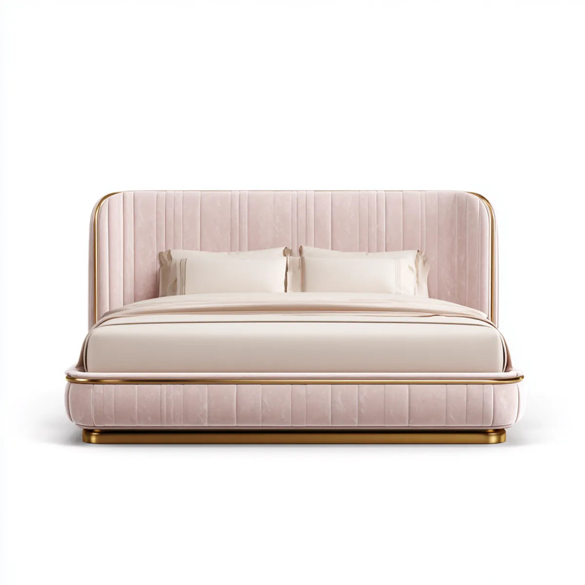 Lit double 180 x 200 cm rose poudré en velours de polyester rectangulaire