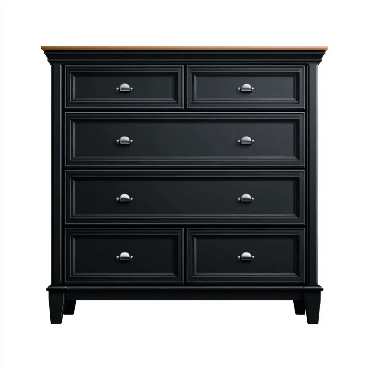 Commode 6 tiroirs noire et chêne 120 x 45 x 120 cm en MDF rectangulaire