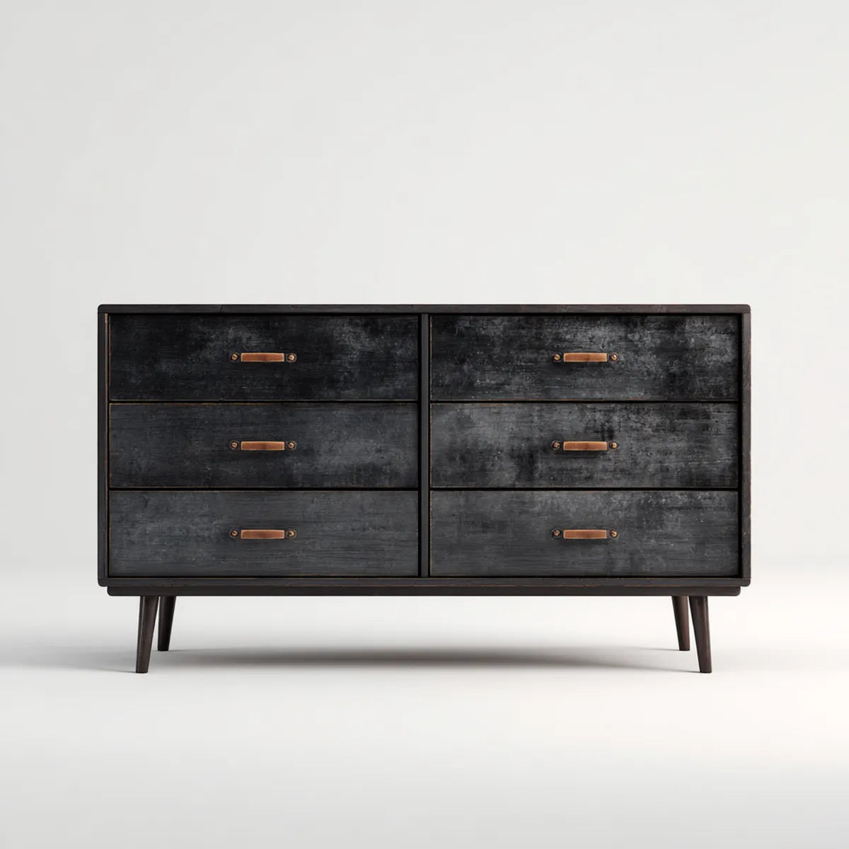 Commode 6 tiroirs noire 160 x 45 x 85 cm en panneaux MDF rectangulaire