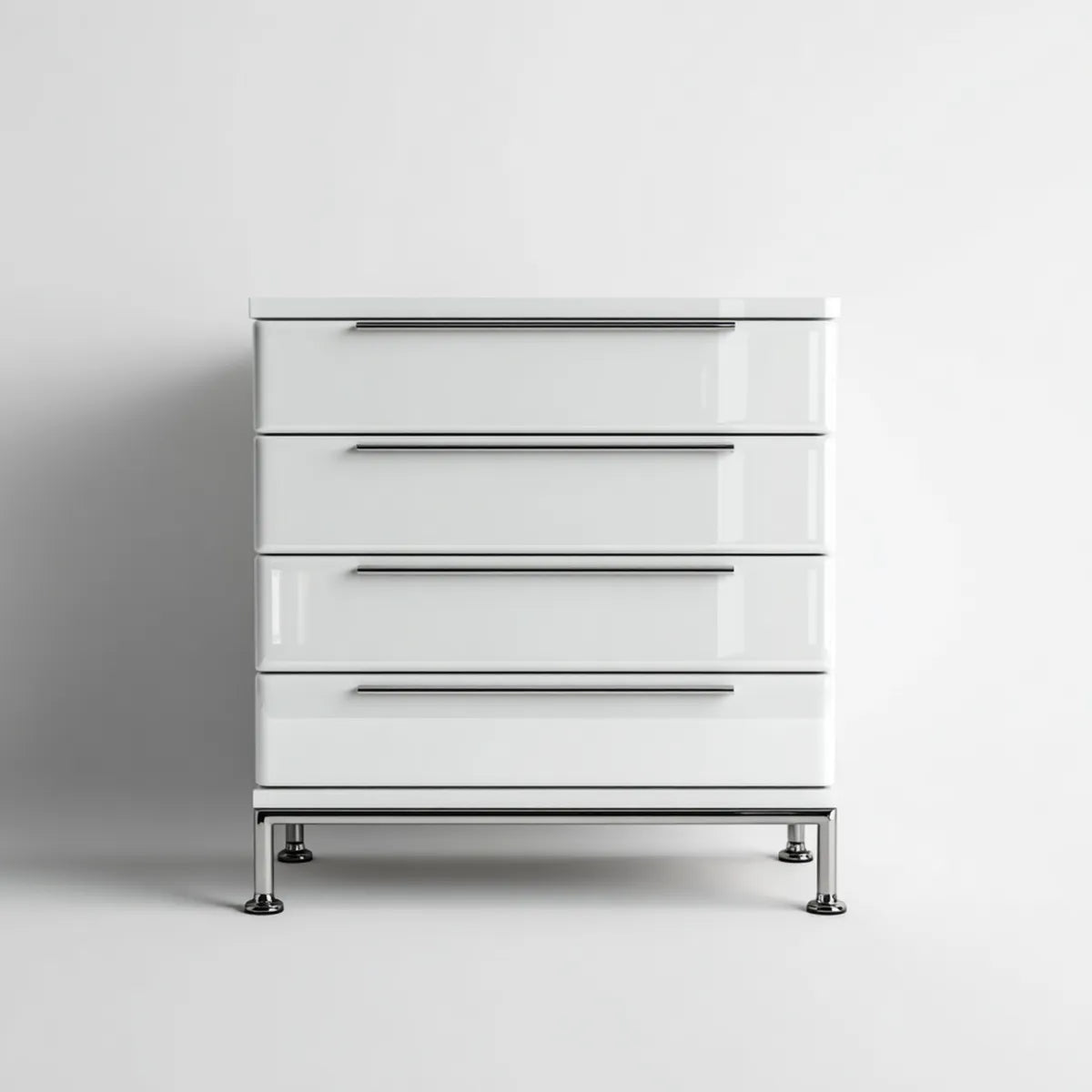 Commode blanche brillante à 4 tiroirs en panneaux MDF 80 x 40 x 90 cm rectangulaire