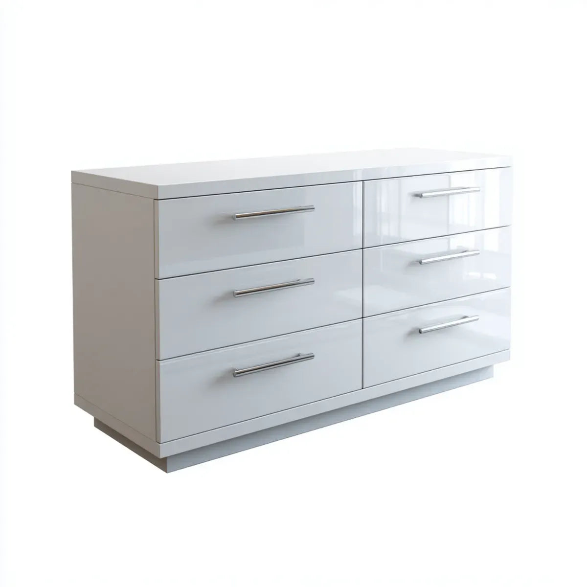 Commode 6 tiroirs blanche rectangulaire en MDF laqué 140 x 45 x 80 cm