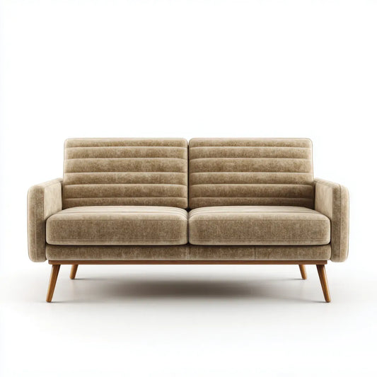 Canapé 2 places beige 160 x 85 x 88 cm en velours polyester avec pieds en bois massif