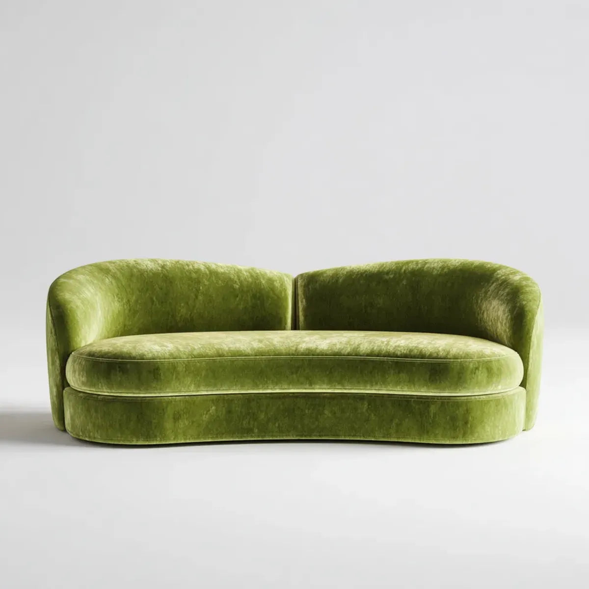 Canapé 2 places vert olive en velours de polyester forme arrondie 180 x 90 x 75 cm