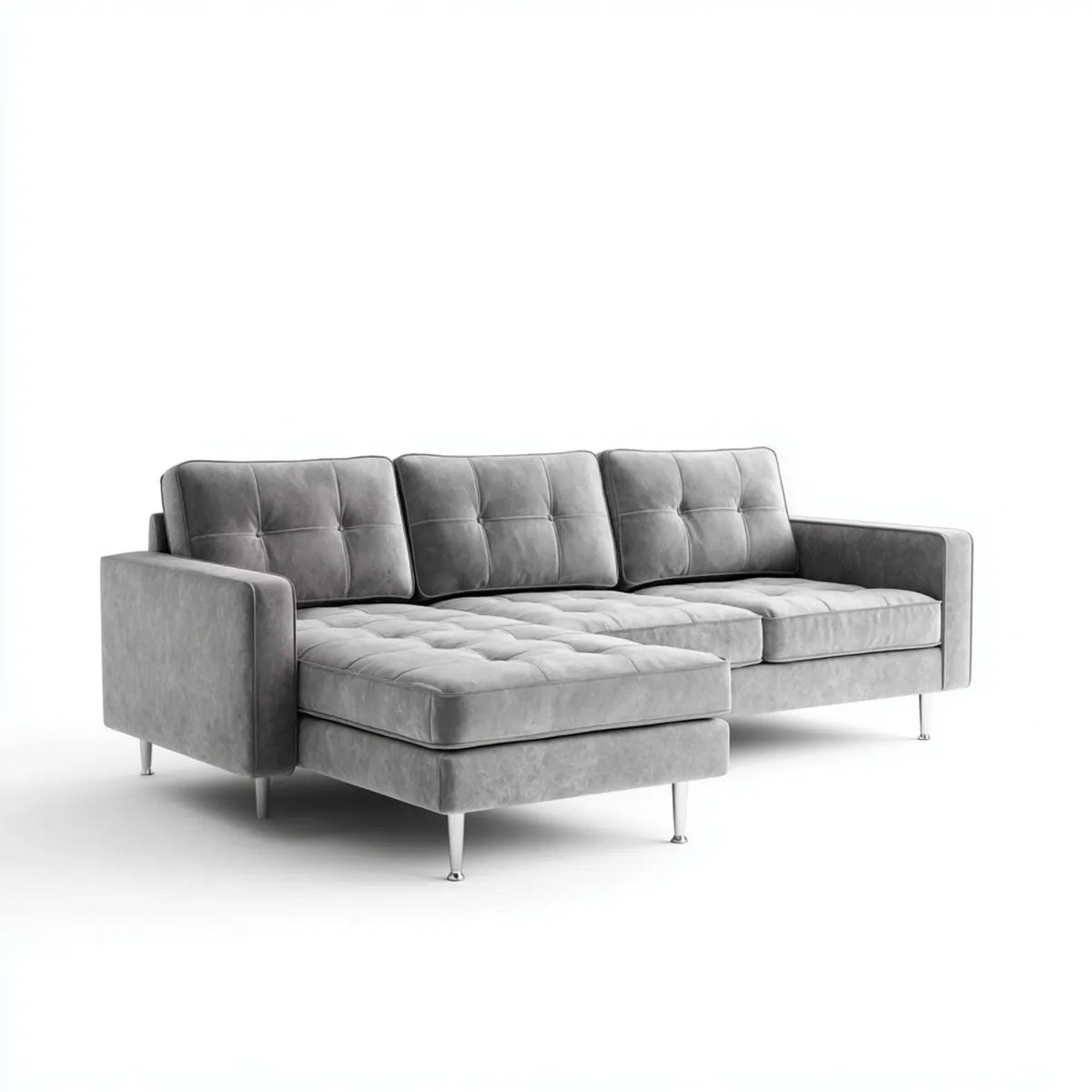 Canapé d’angle gauche 3 places gris 260 x 160 cm velours de polyester rectangulaire