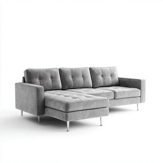 Canapé d’angle gauche 3 places gris 260 x 160 cm velours de polyester rectangulaire