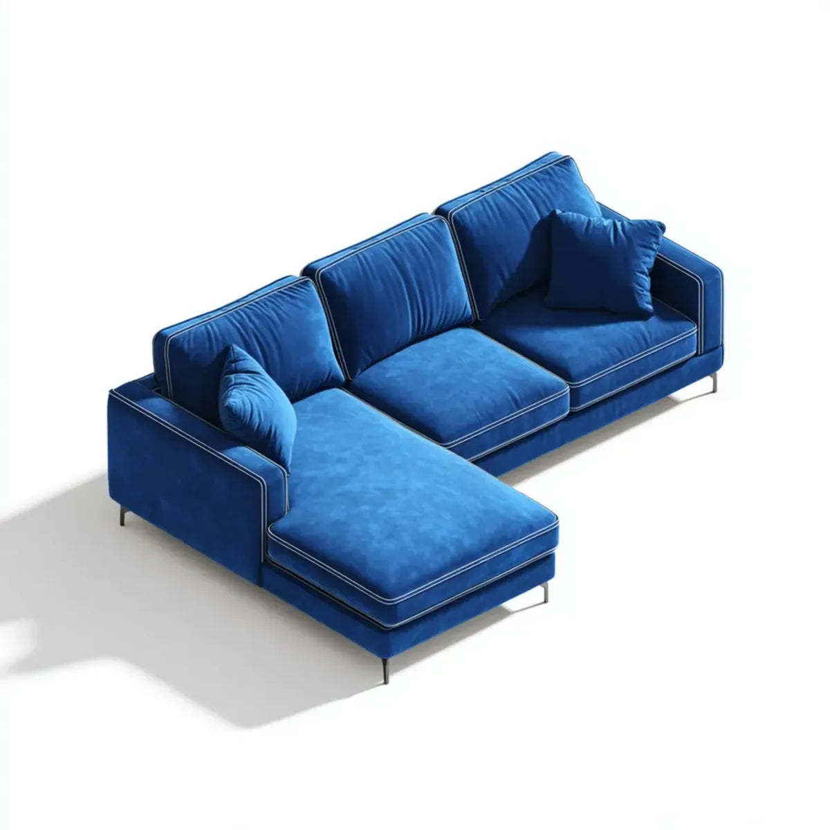Canapé d’angle gauche 3 places bleu en polyester effet velours 280 x 165 x 85 cm