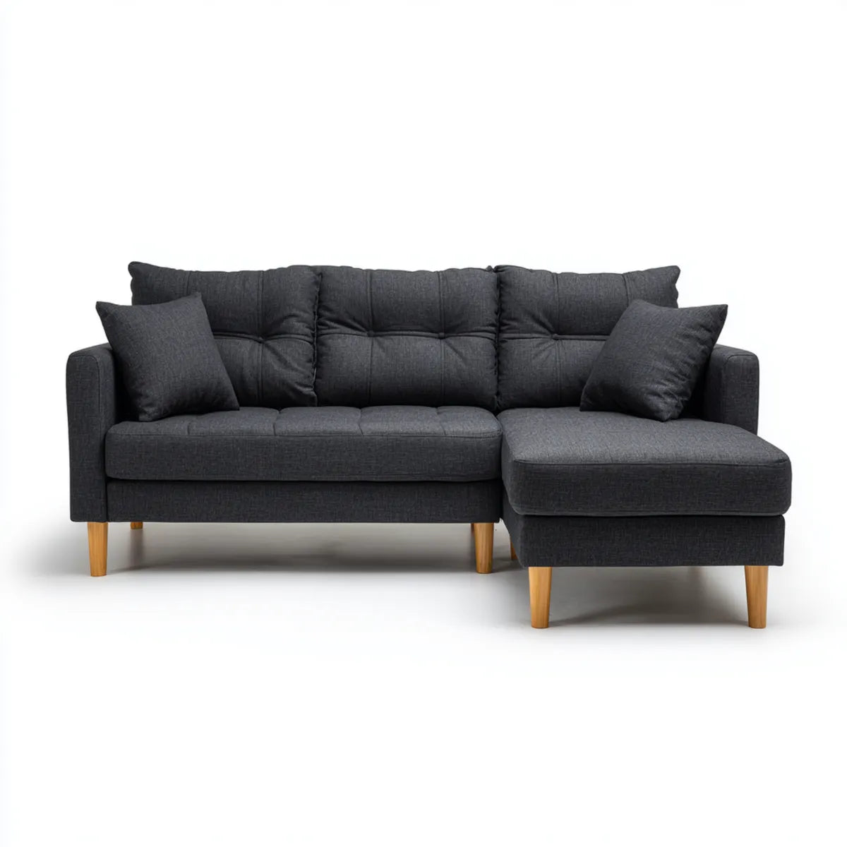 Canapé d’angle 3 places gris anthracite en polyester avec méridienne droite 220 x 150 x 85 cm