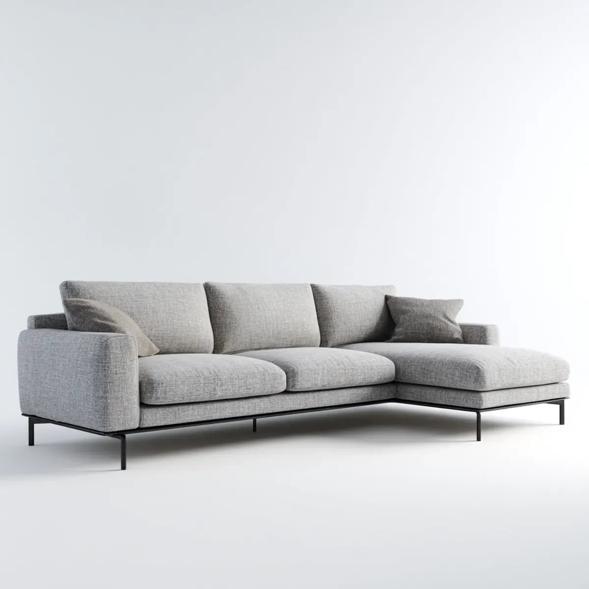 Canapé d'angle 3 places gris clair avec méridienne droite 260 x 160 x 85 cm polyester forme L