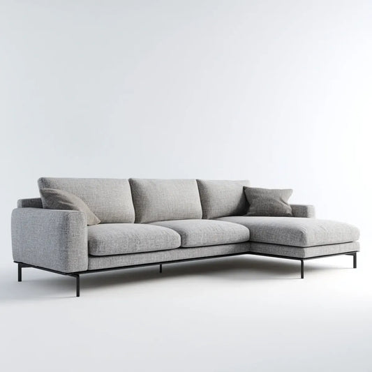 Canapé d'angle 3 places gris clair avec méridienne droite 260 x 160 x 85 cm polyester forme L