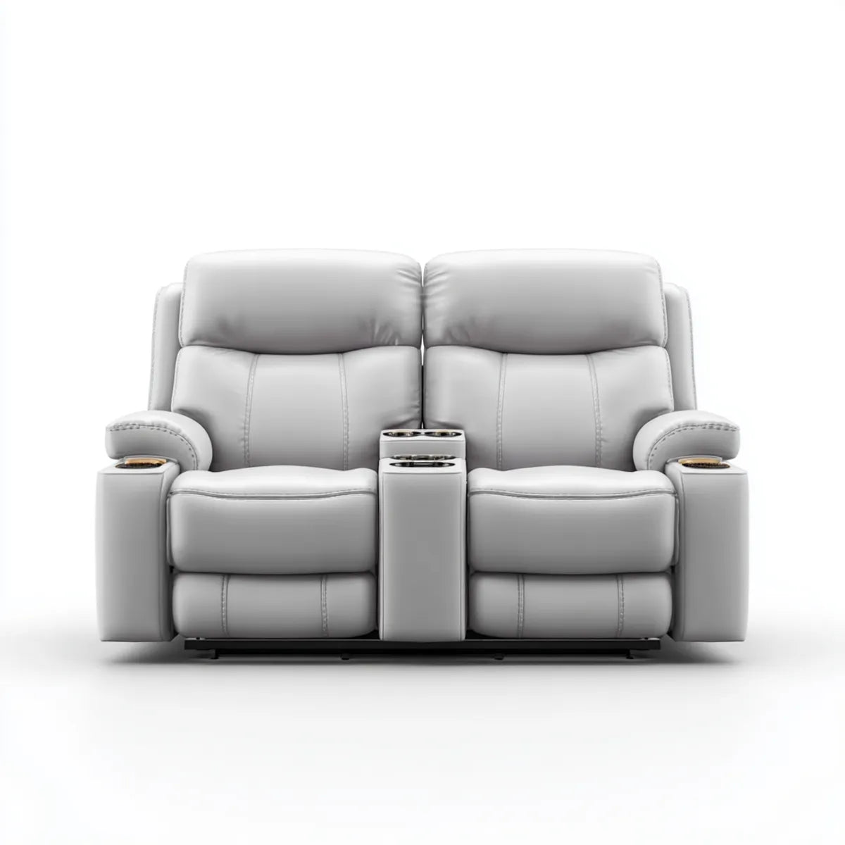 Canapé relax 2 places gris clair en cuir PU avec console centrale 178 x 95 x 102 cm