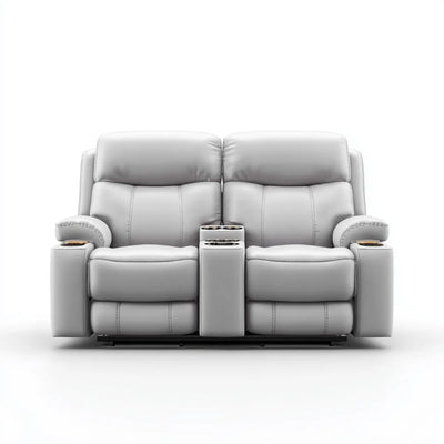 Canapé relax 2 places gris clair en cuir PU avec console centrale 178 x 95 x 102 cm