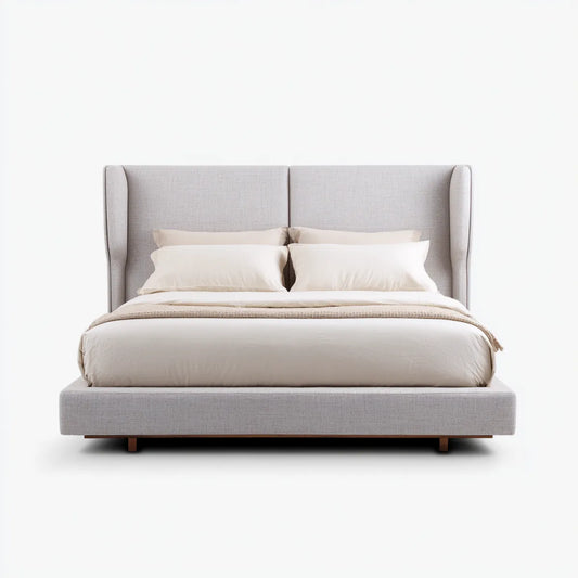 Lit double rembourré gris clair 180 x 200 cm en polyester forme rectangulaire