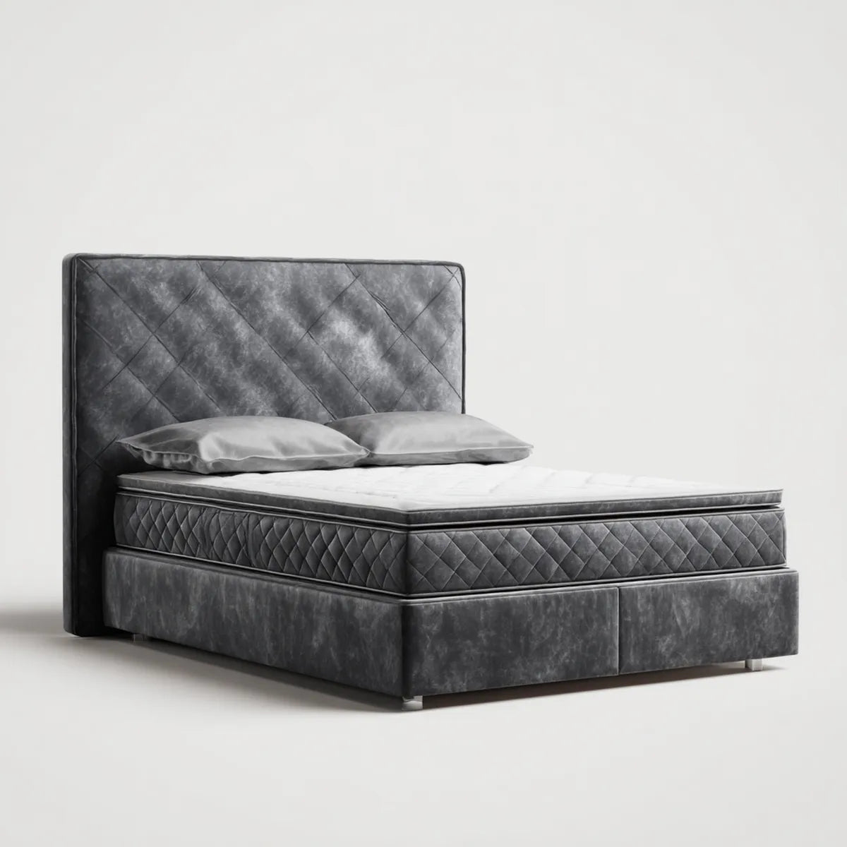 Lit double capitonné gris anthracite 160 x 200 cm en velours de polyester avec tête de lit rectangulaire