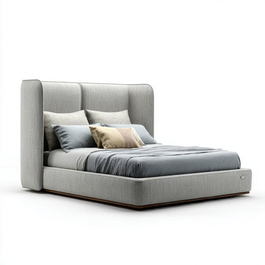 Lit double 160 x 200 cm gris clair en polyester avec tête de lit enveloppante
