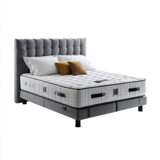 Lit double tapissé avec matelas gris 160 x 200 cm polyester rectangulaire