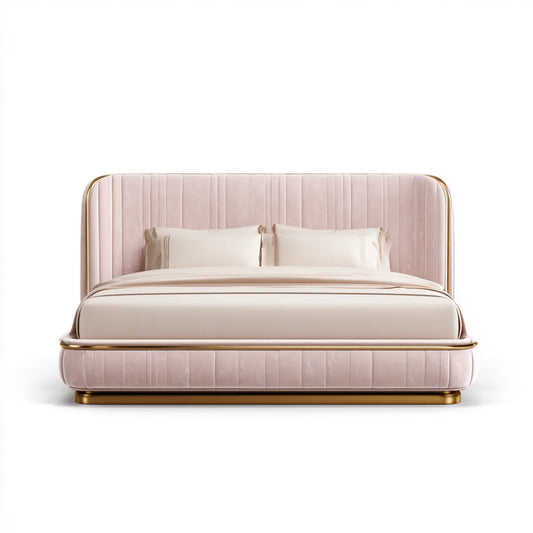 Lit double 180 x 200 cm rose poudré en velours de polyester rectangulaire