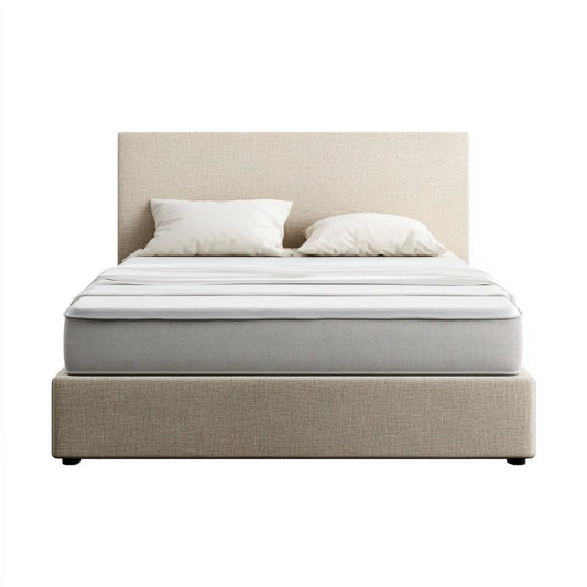 Lit double capitonné beige 160 x 200 cm en polyester rectangulaire avec tête de lit