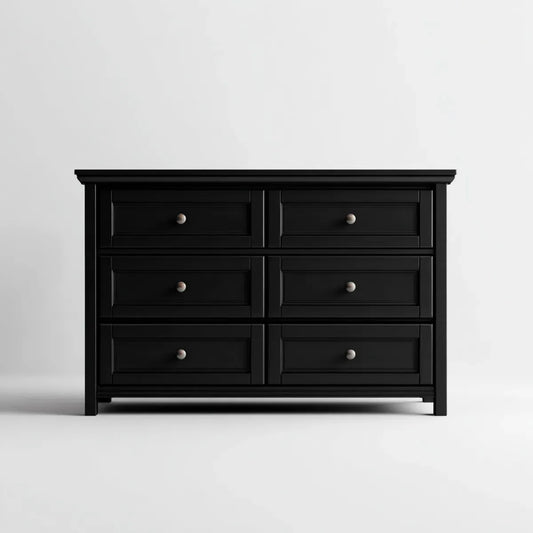 Commode 6 tiroirs noire 140 x 45 x 90 cm en MDF rectangulaire