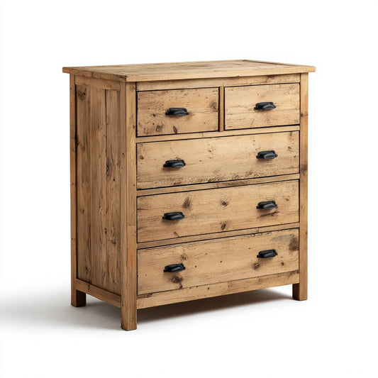 Commode 5 tiroirs en pin massif naturel 100 x 45 x 100 cm rectangulaire