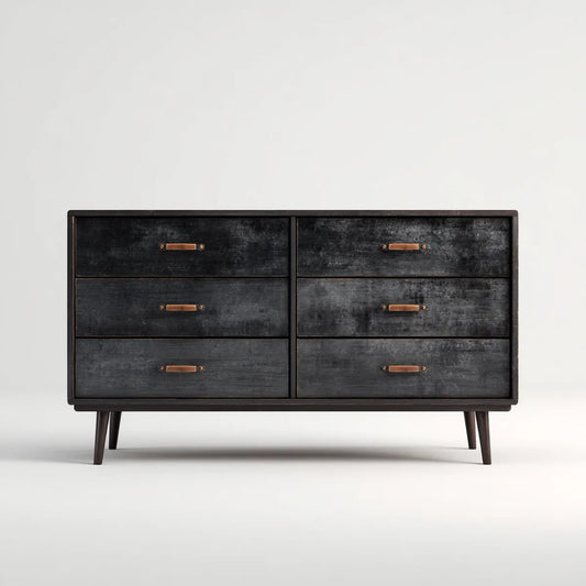 Commode 6 tiroirs noire 160 x 45 x 85 cm en panneaux MDF rectangulaire