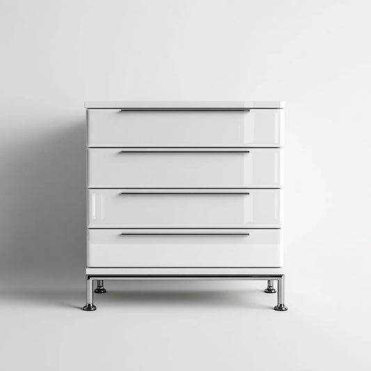 Commode blanche brillante à 4 tiroirs en panneaux MDF 80 x 40 x 90 cm rectangulaire
