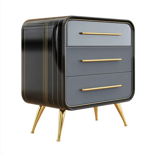 Commode 3 tiroirs noire et grise 80 x 40 x 90 cm en MDF laqué forme rectangulaire