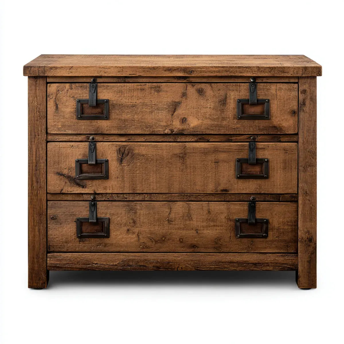Commode à 3 tiroirs marron 100 x 45 x 85 cm en pin massif forme rectangulaire