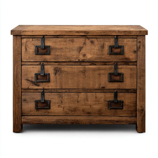 Commode à 3 tiroirs marron 100 x 45 x 85 cm en pin massif forme rectangulaire